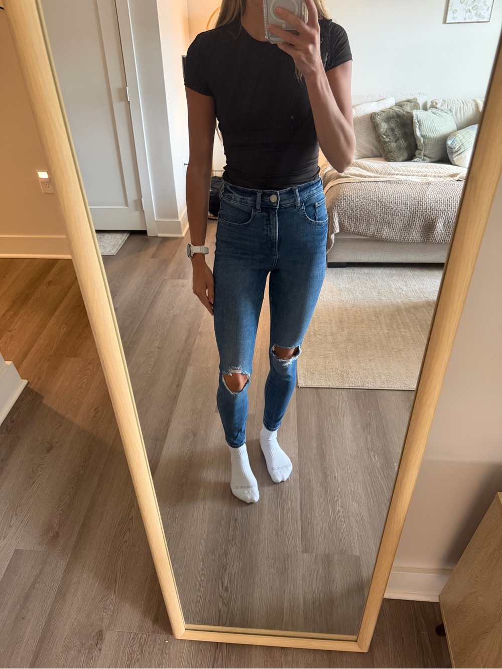 Express Ripped High-Rise Skinny Jeans - Blue